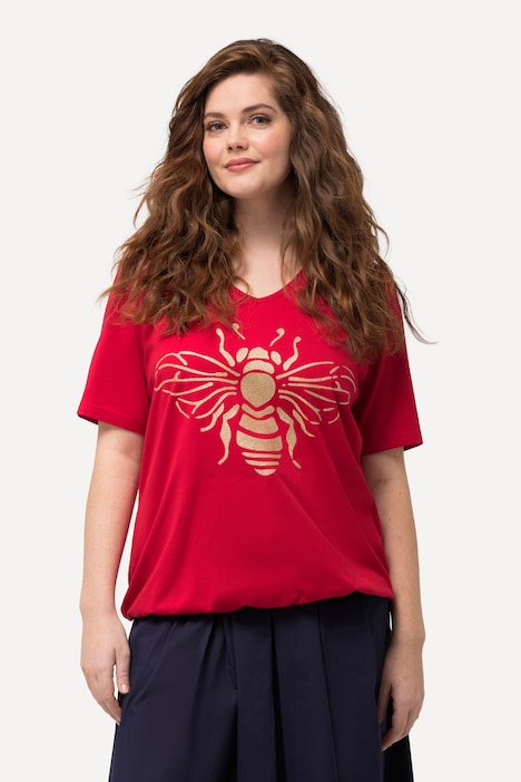 T-Shirt, Biene, V-Ausschnitt, Gummisaum, Halbarm