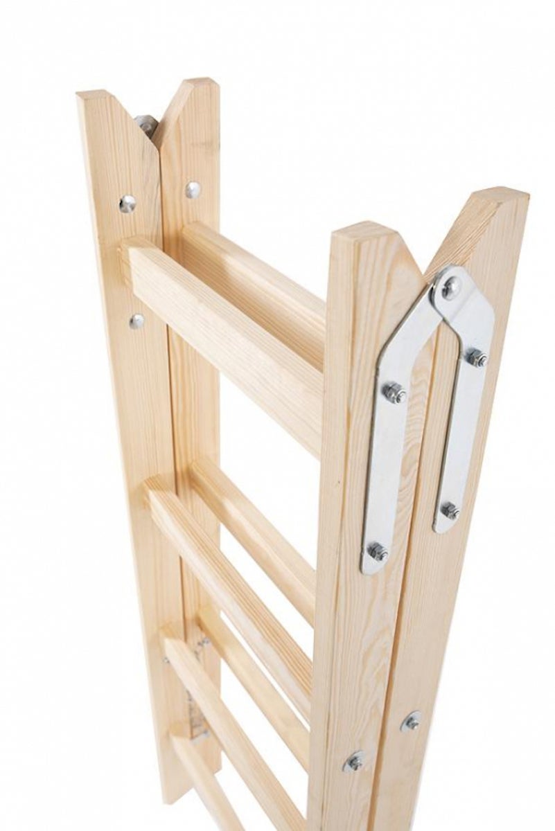 PROREGAL Houten Dubbele Giraf Houten Trapladder met Veiligheidsketting 2 x 4 Sporten 132 cm Hoge Trapladder T-bar Ladder Dubbele Sportladder