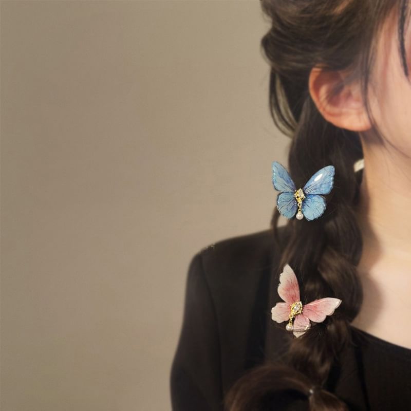 Calafa - Vlinder strass imitatie parel haarspeld