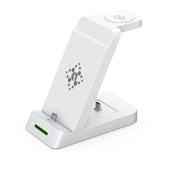 INF Multifunksjonell trådløs lader for telefon, Samsung smartklokke, øreplugger Hvit