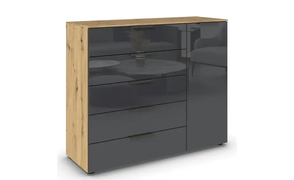 Sideboard Basaltgrau, Eiche Artisan (Nachbildung) Basaltgrau, Eiche Artisan (Nachbildung) Front: Glas, Oberboden: Dekor Graphit