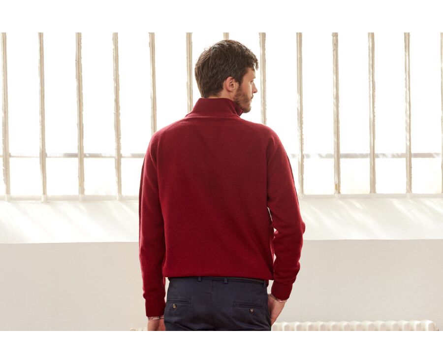 Pull homme laine col zippé Rouge Sombre - KENNETH