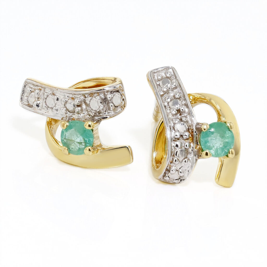 Boucles D'oreilles Puces Loubra Or Jaune Emeraude