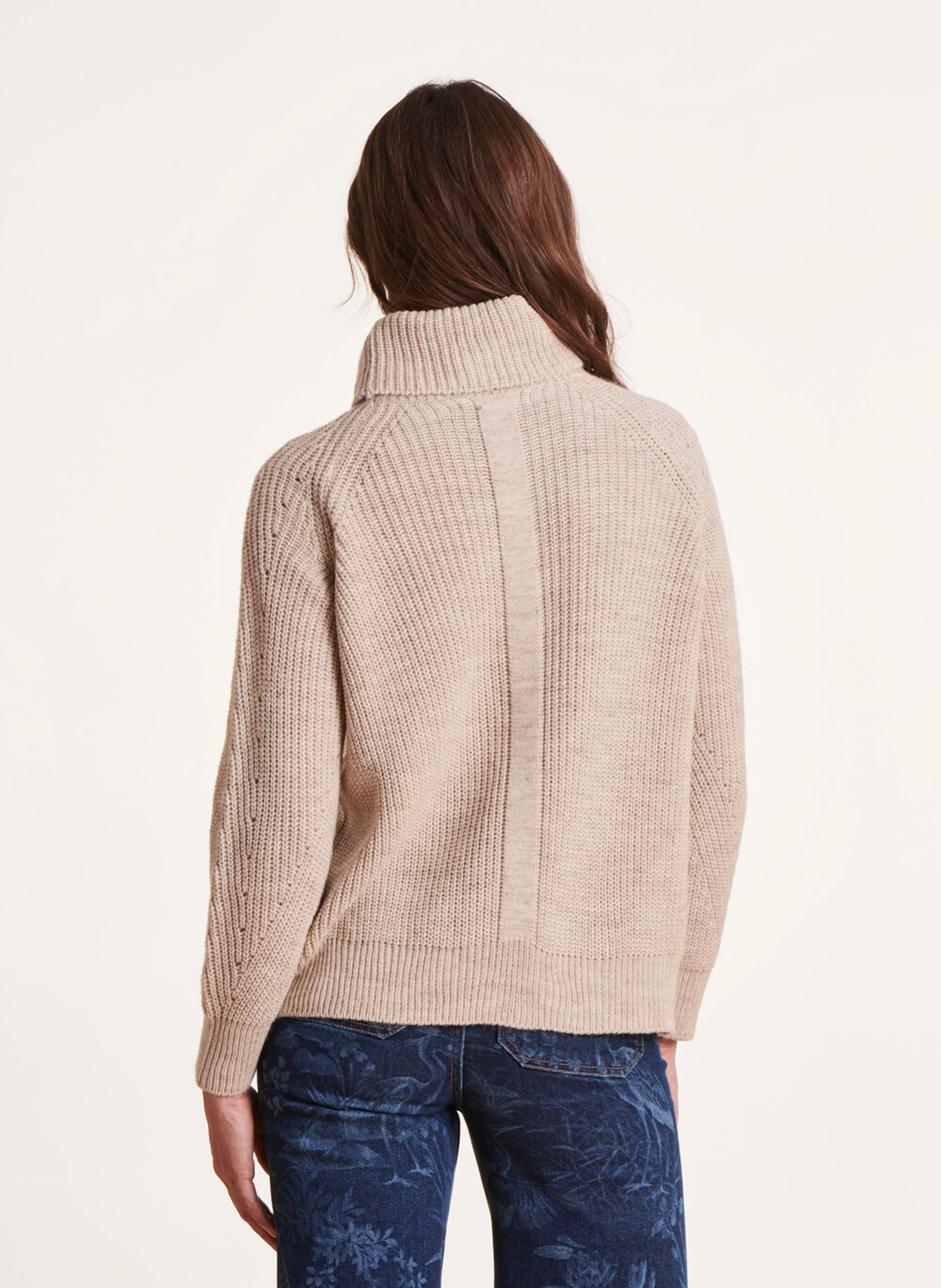Pull col coulé oversize en maille côtelée | Beige