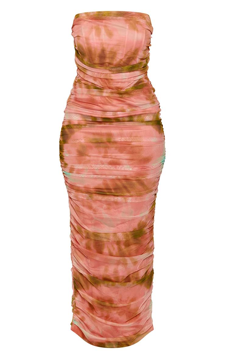 Orange Robe Maxi Corset Bandeau En Mesh Imprimé Jaune Shape