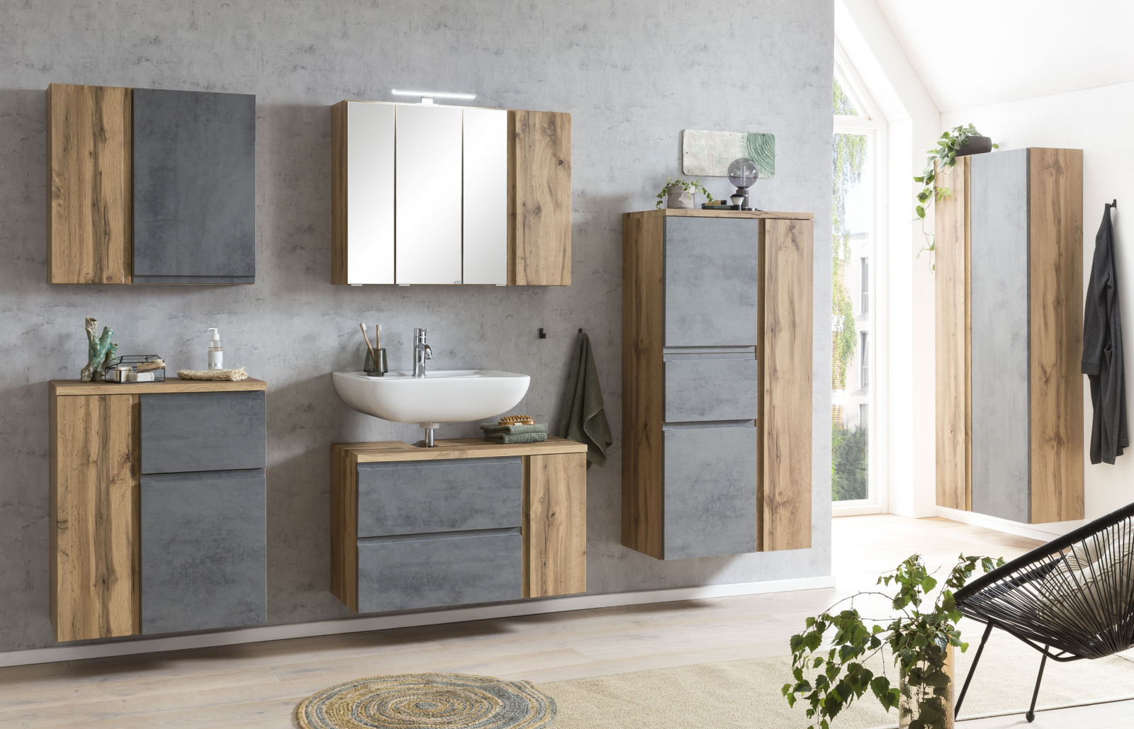 Seitenschrank - Wotaneiche - weiß matt - 65 cm