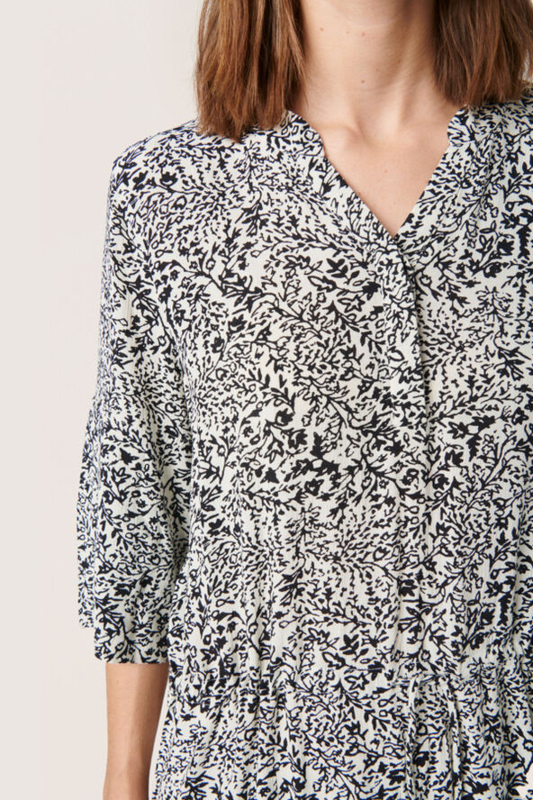 Soaked in Luxury SLZaya Dress Black and white ditsy print
