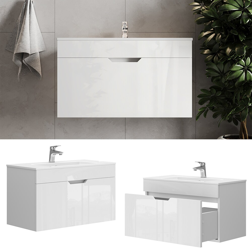 Vicco Waschbecken mit Unterschrank Stefania 80 cm breit, Waschtisch hängend Weiß