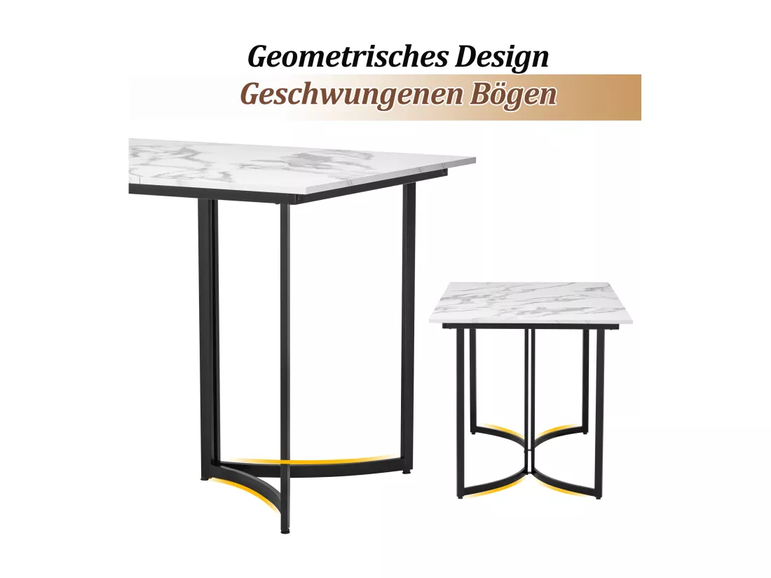 Table à manger rectangulaire 4 à 6 couverts - 140 x 80 x 75.5 cm - MDF et pièds en métal - Effet marbre - Blanc
