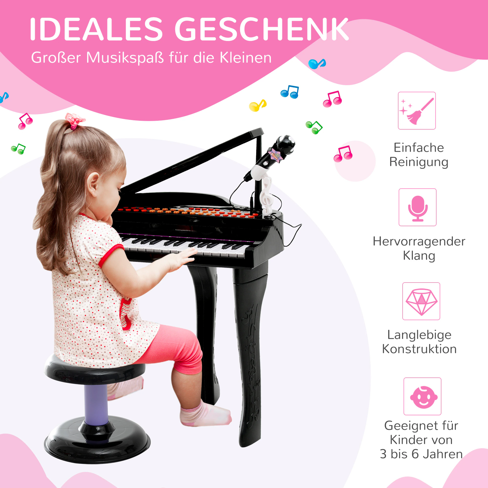 HOMCOM Kinderklavier inklusive Hocker 48 x 39 x 69 cm (LxBxH)