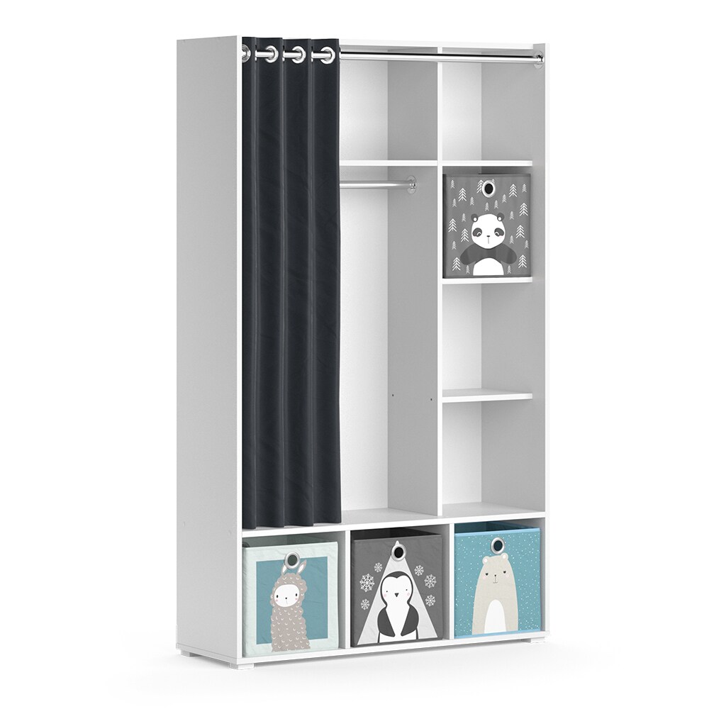 Vicco Kinderkleiderschrank Kinderzimmerschrank Kindergarderobe Luigi Weiß Faltbox 106 x 178 cm modern Schrankregal Jugendzimmerschrank Organizer Vorhang Kleiderstange Fächer Aufbewahrung Spielzeugablage