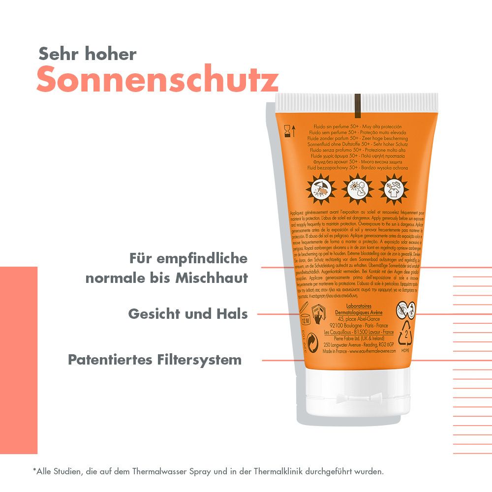 Eau Thermale Avène – Sonnenfluid SPF 50+ ohne Duftstoffe