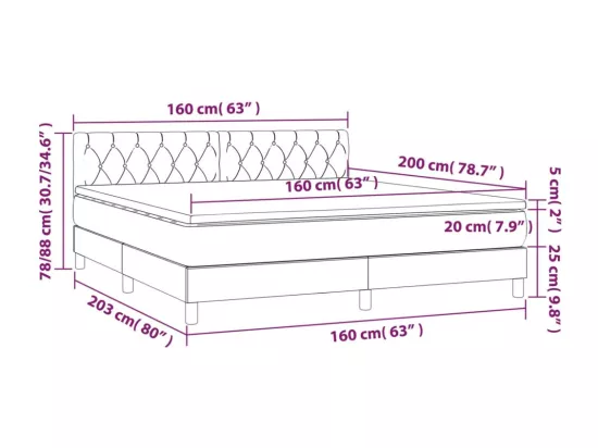 Sommier tapissier avec matelas et LED Crème 160x200 cm Tissu
