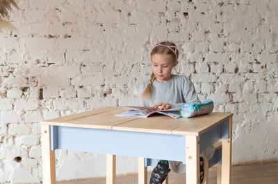 Family-scl Smart Oppbevaring Bord med Stol, Dusty Blue