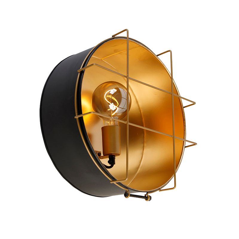 Industriële plafondlamp zwart met goud 35 cm - Barril