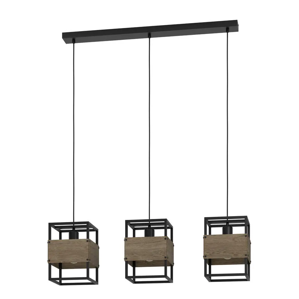 EGLO Evesham Hanglamp - E27 - 89,5 cm - Zwart/Bruin - Hout
