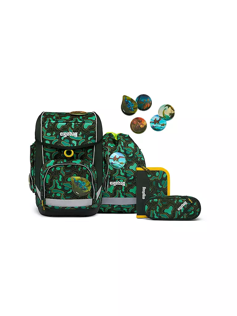 ERGOBAG Schultaschen Set 5tlg CUBO - TriBäratops dunkelgrün