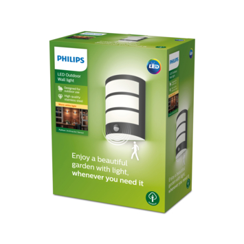 Philips wandlamp Python antraciet met bewegingssensor