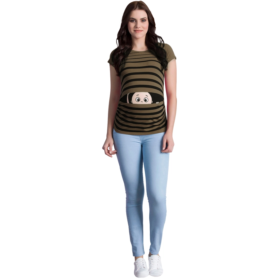 M.M.C. Umstandsshirt Guck Guck mit Motiv Khaki