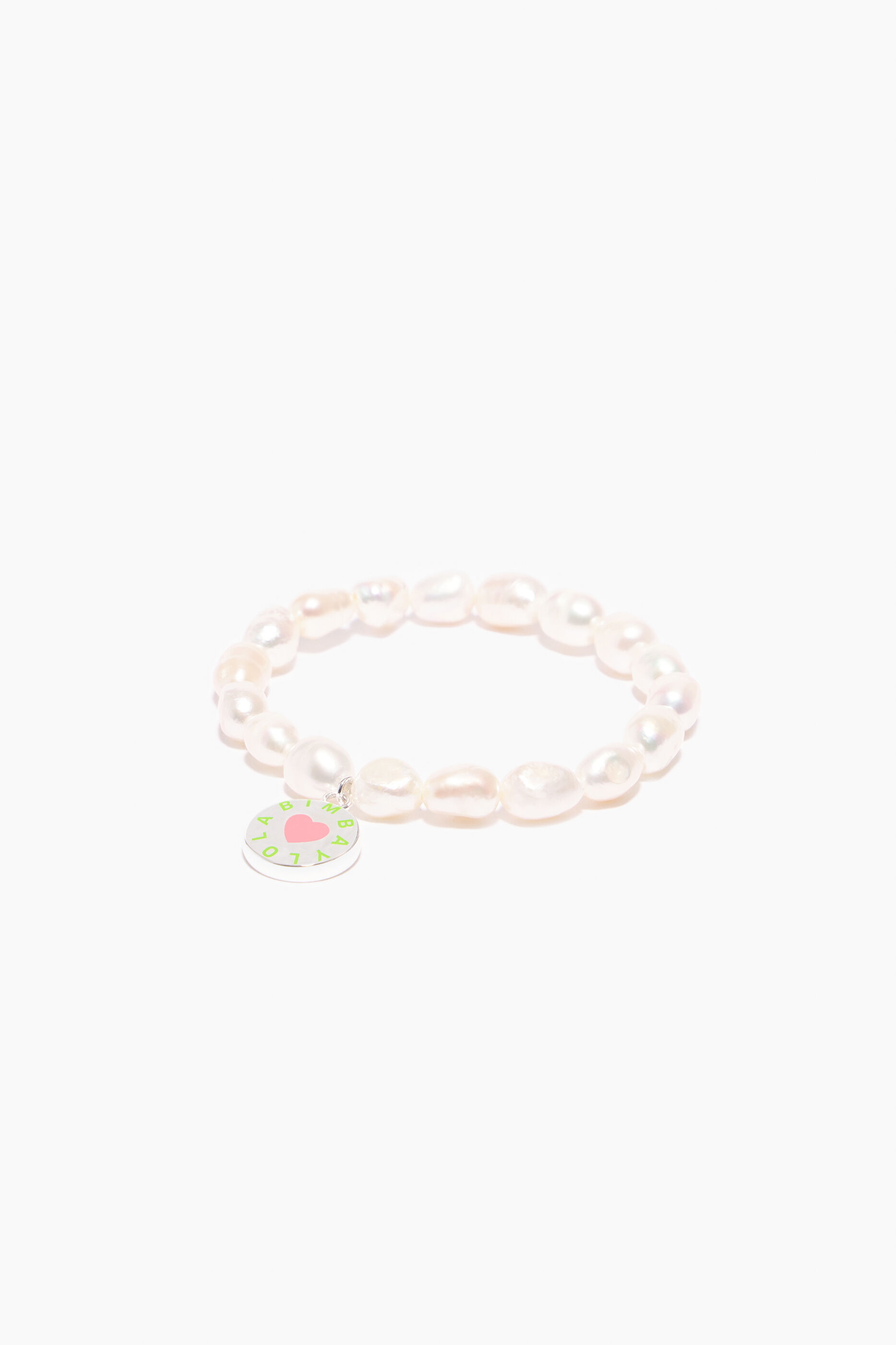 Pulseira de pérolas com logotipo rosa