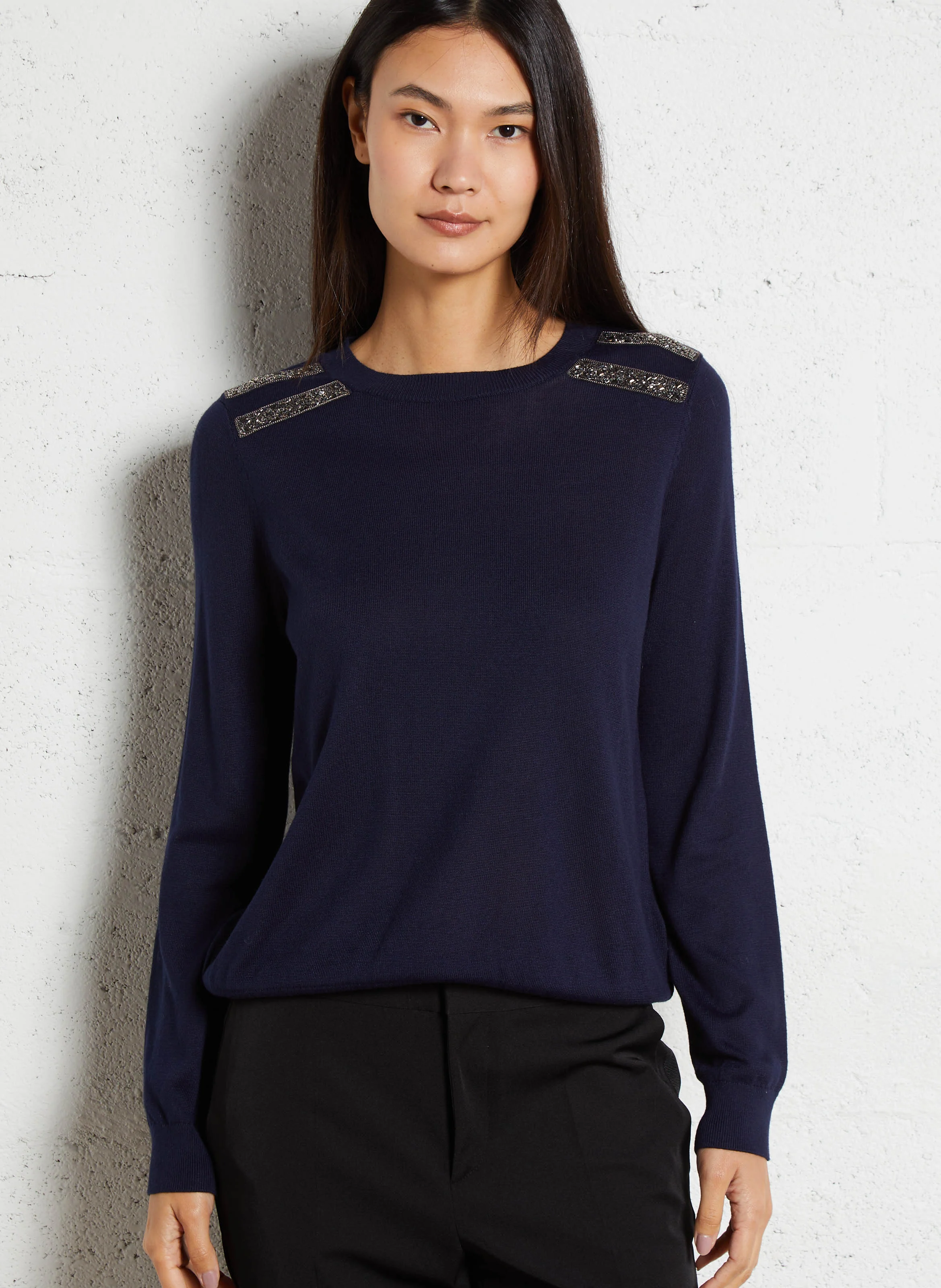 Pull droit en maille | Bleu