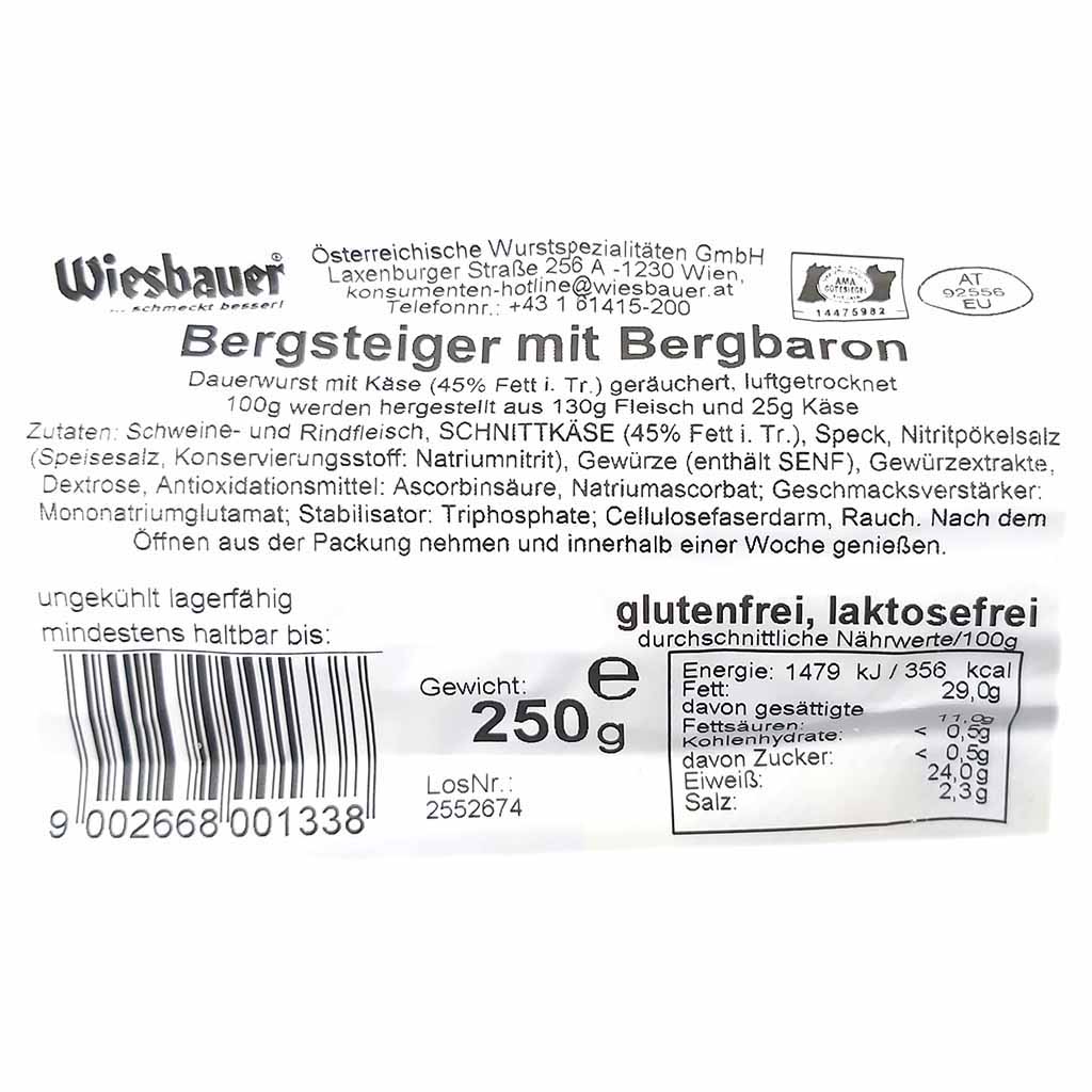 Wiesbauer Bergsteiger Salami mit Bergbaron Käse 250g MHD:3.1.25