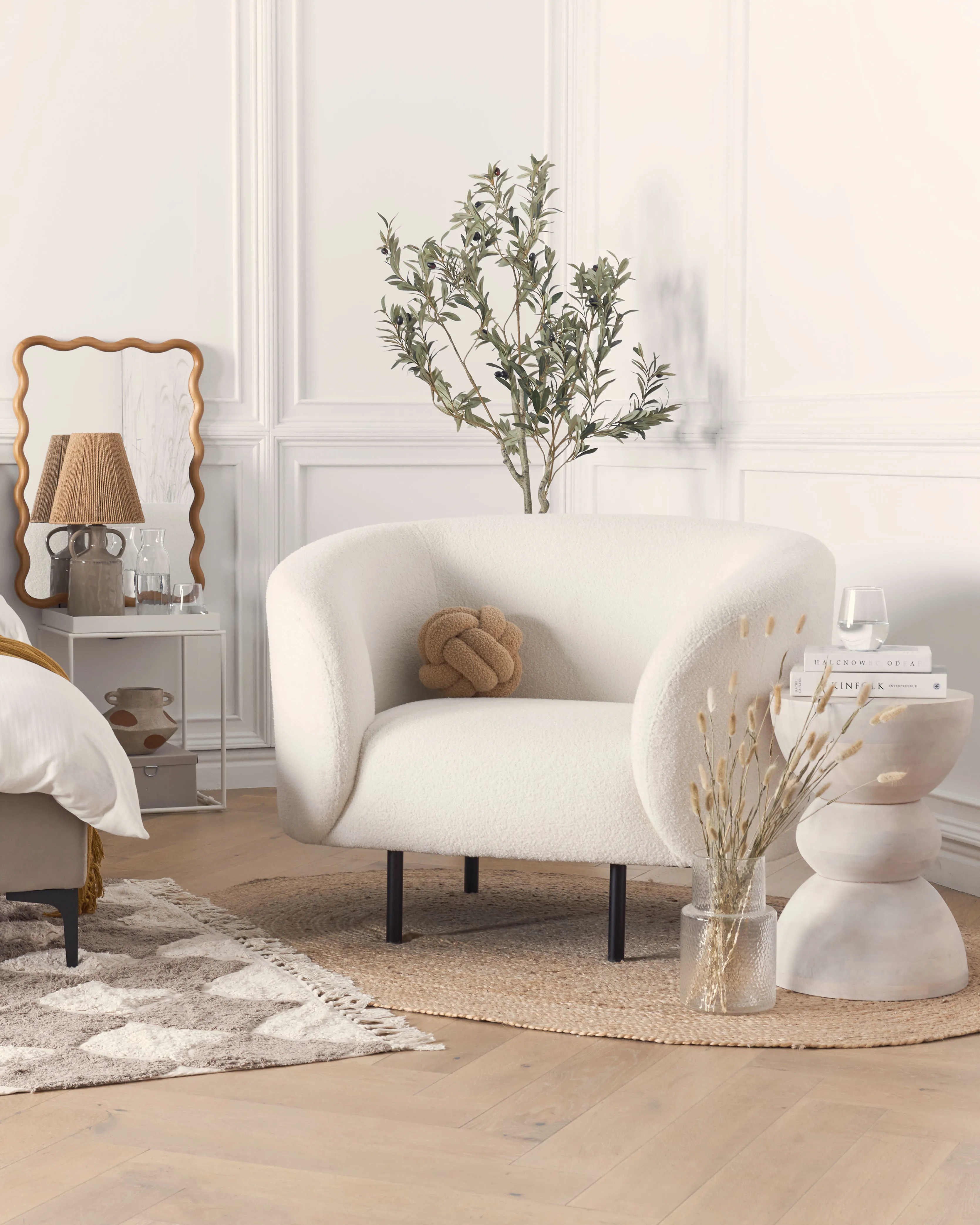 Fauteuil LOEN Bouclé Wit