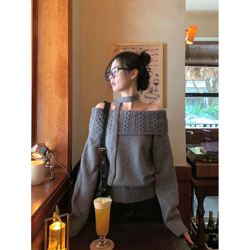 Alfie - Off-Shoulder Effen Kabeltrui