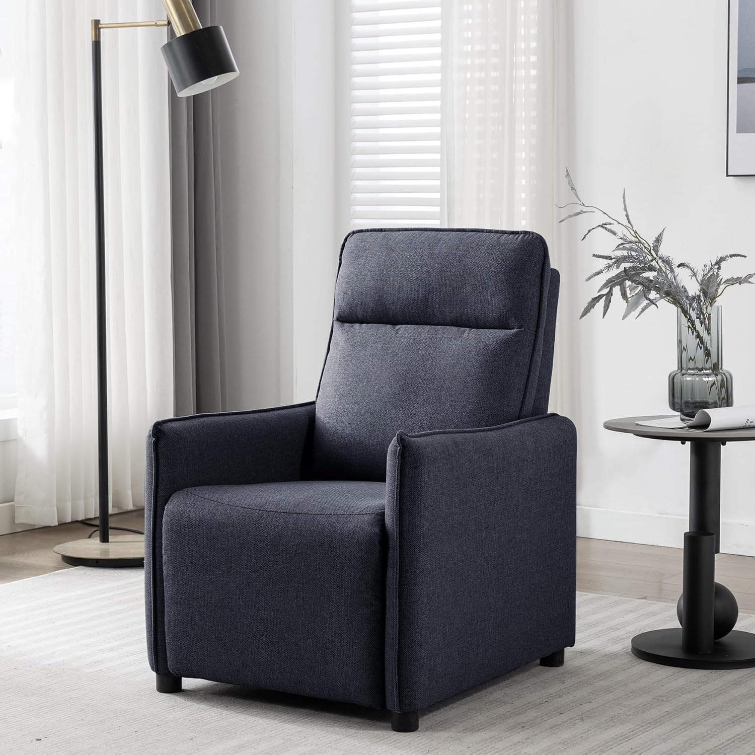 Relaxsessel Modern Sofa 1 Sitzer Stillsessel, Ruhesessel Bettsessel Schlafsessel Einzelsofa Liegefunktion, Wohnzimmersessel Relaxliege Loungesessel Fernsehsessel mit Rückenlehne Navy Blau