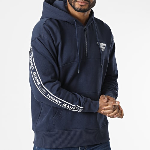 Sweat Capuche Col Zippé Tommy Tape 2934 Bleu Marine