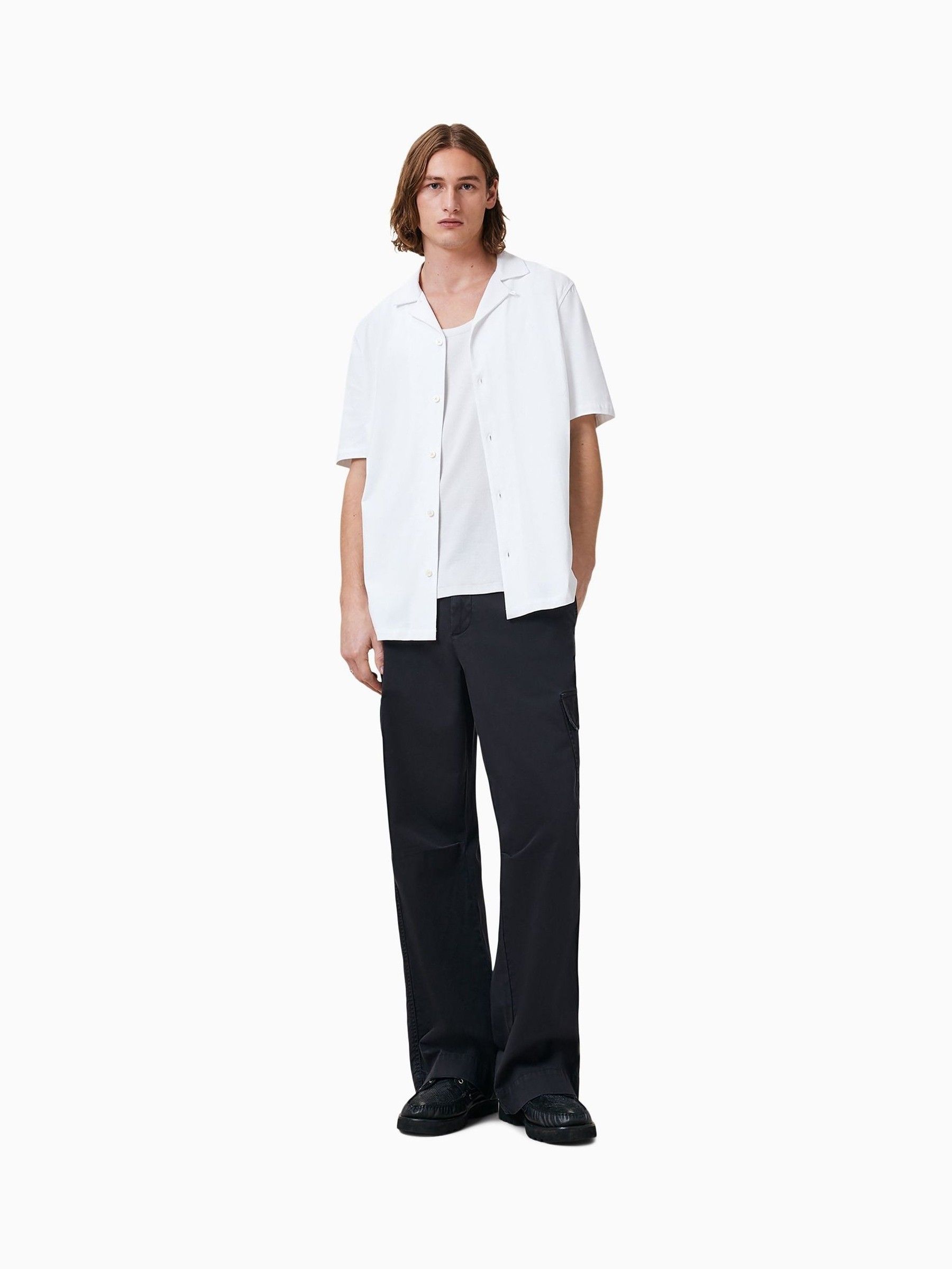Wit - AllSaints Hudson Black Short Sleeve Button Up Shirt