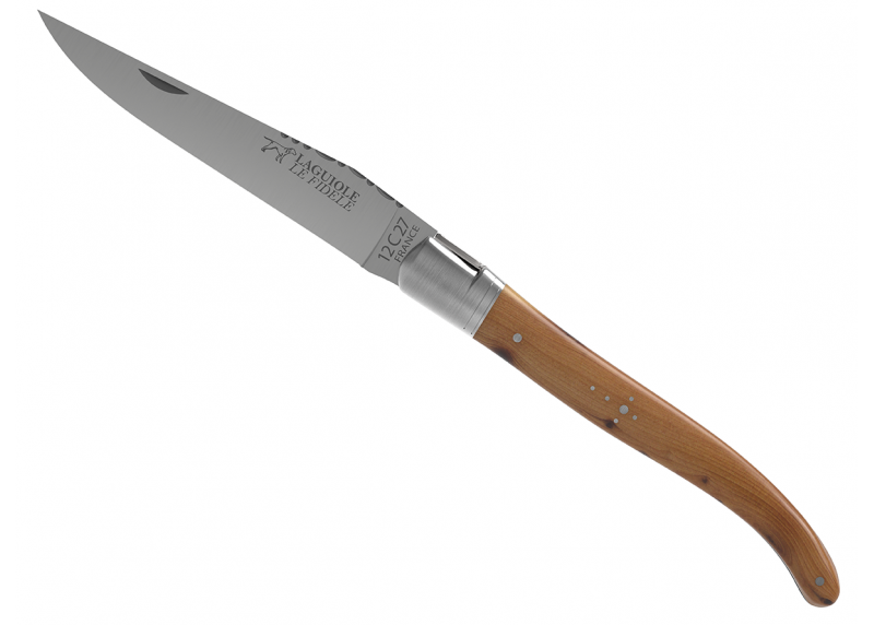 Couteau Laguiole avec un manche en bois de genévrier et 1 mitre en acier inoxydable