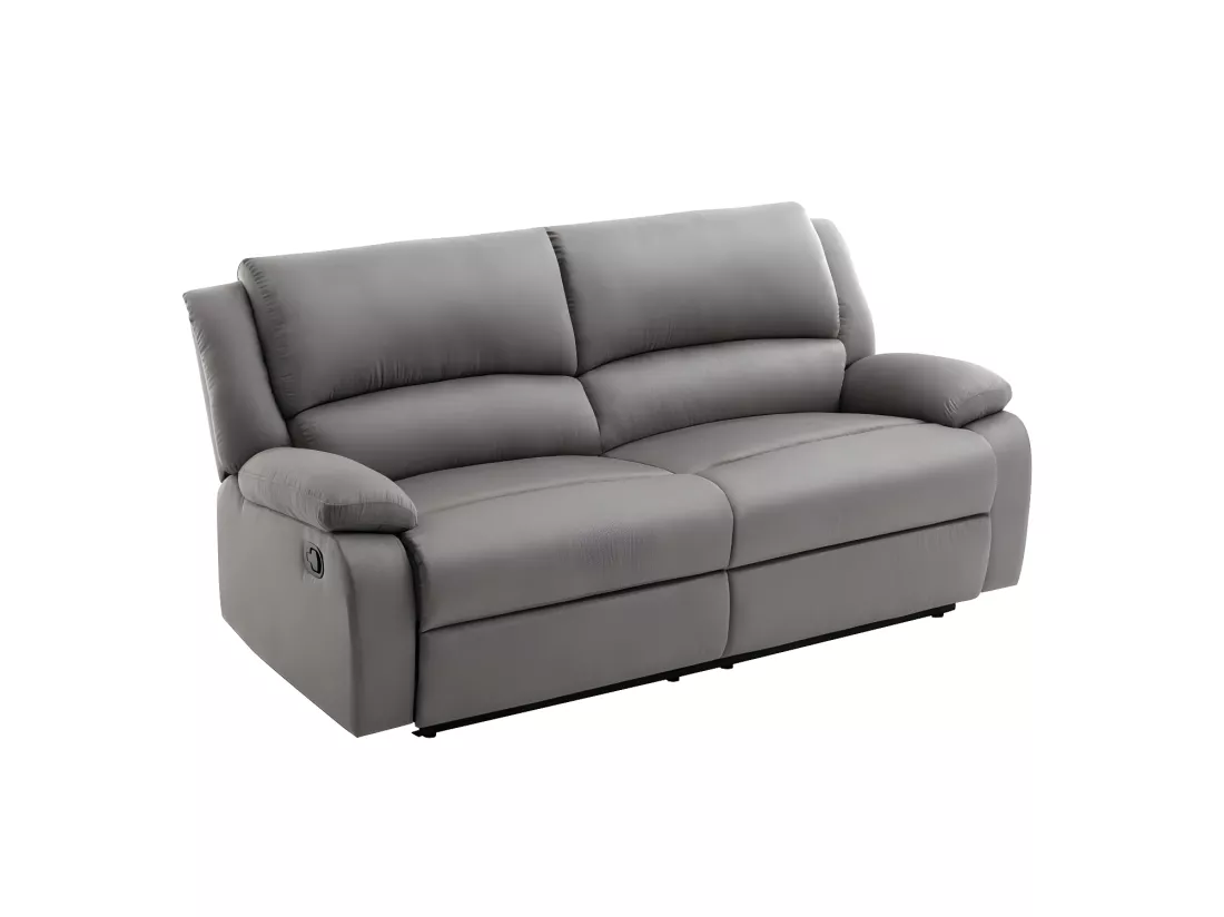Canapé relax manuel 3 places avec 2 assises XXL Léo en microfibre - Gris - L193 x P93 x H96cm - Loungitude