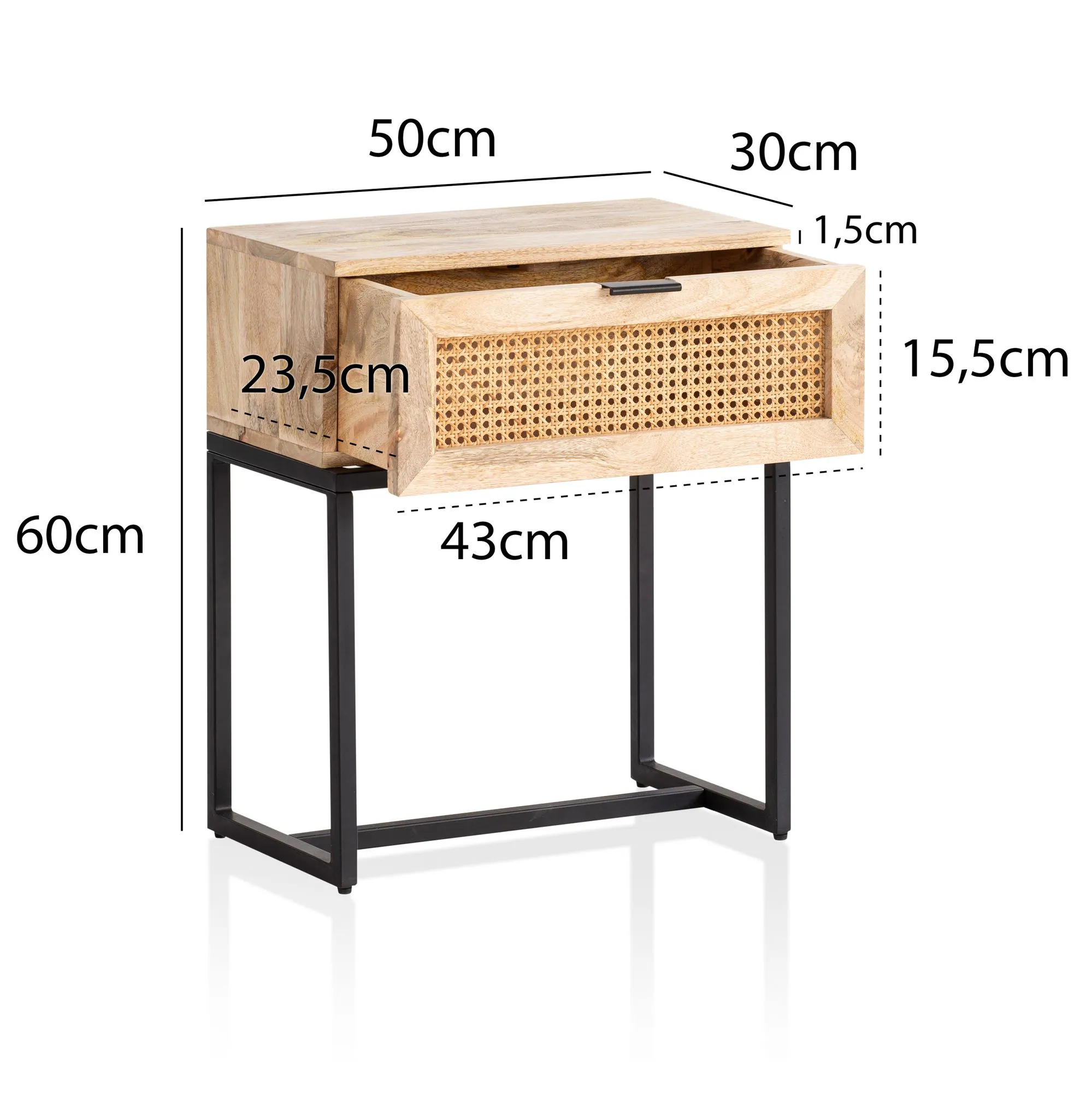 Nachttisch FineBuy Nachtkommode Boxspringbett Holz 50x60x30 cm Wiener Geflecht
