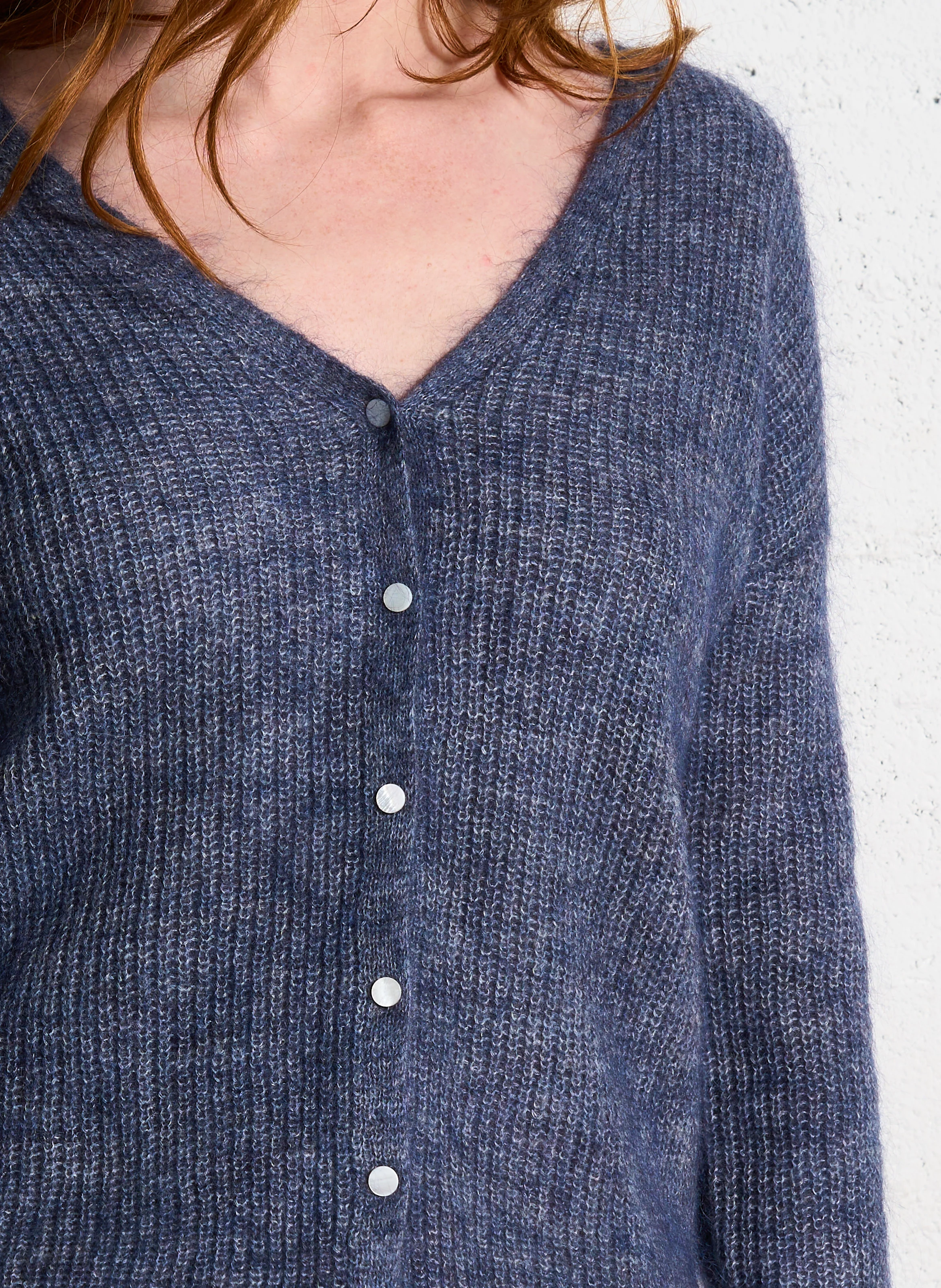PADDY - Gilet col v en laine mélangée | Bleu