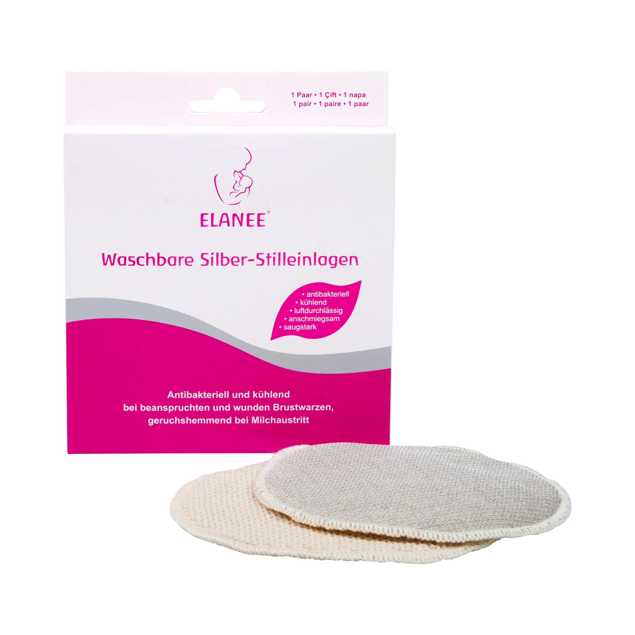 Elanee 2er-Pack Stilleinlagen mit Silber, waschbar