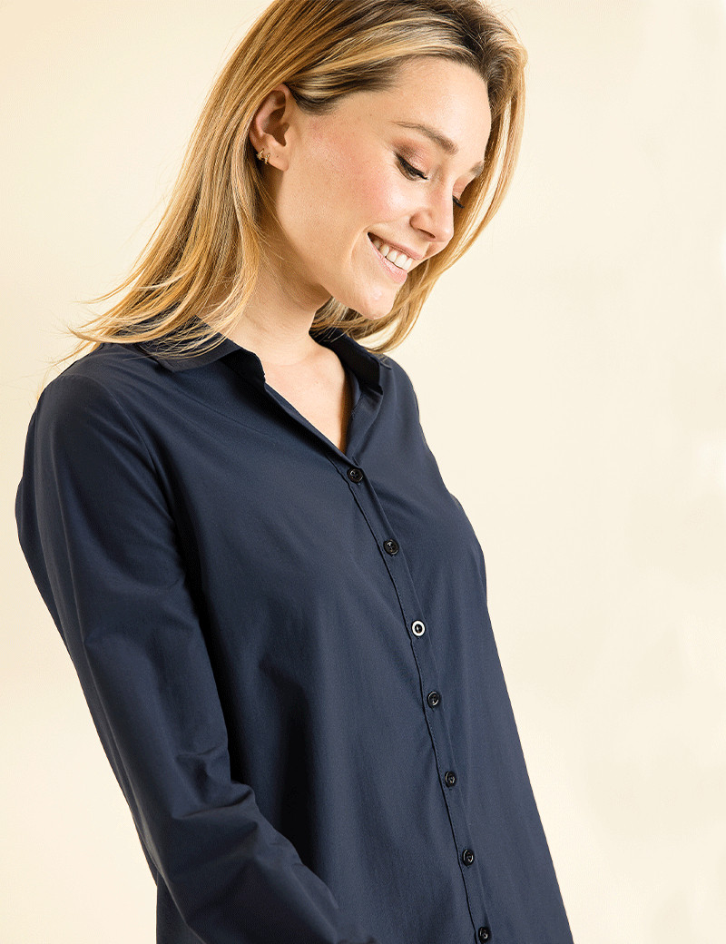 HBT BASICS ESSENTIELS | ZÉLIE SILKY TOUCH CHEMISE FEMME MARINE