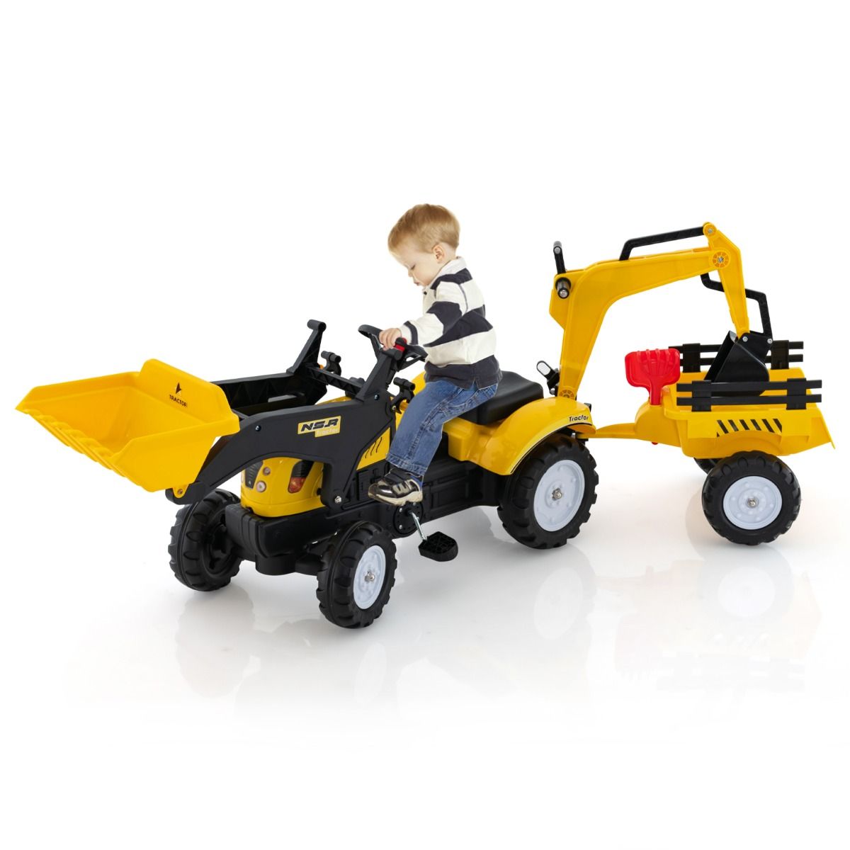 3 en 1 Tracteur pour Enfant avec 6 Roues Jouet Pelle Remorque Amovible avec Volant Klaxon 3 à 6 Ans Jaune/Vert - Lidl-Manfred
