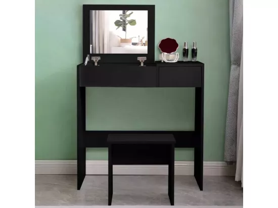 Coiffeuse table de maquillage grise avec miroir et tabouret CLARI