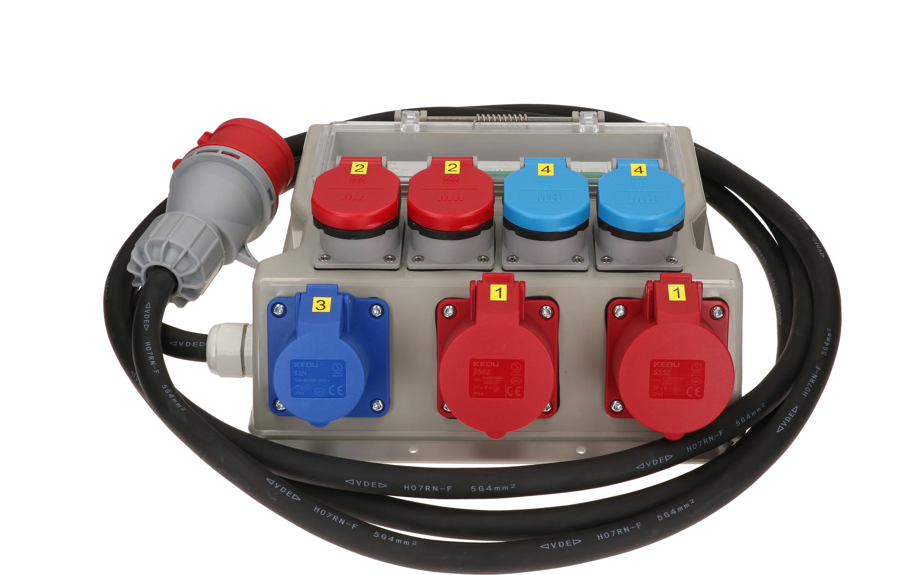 Baustromverteiler CEE32, T25, T23 FI/LS, IP44<br>Baustromverteiler mit Steckdosen für 230 V und 400 V