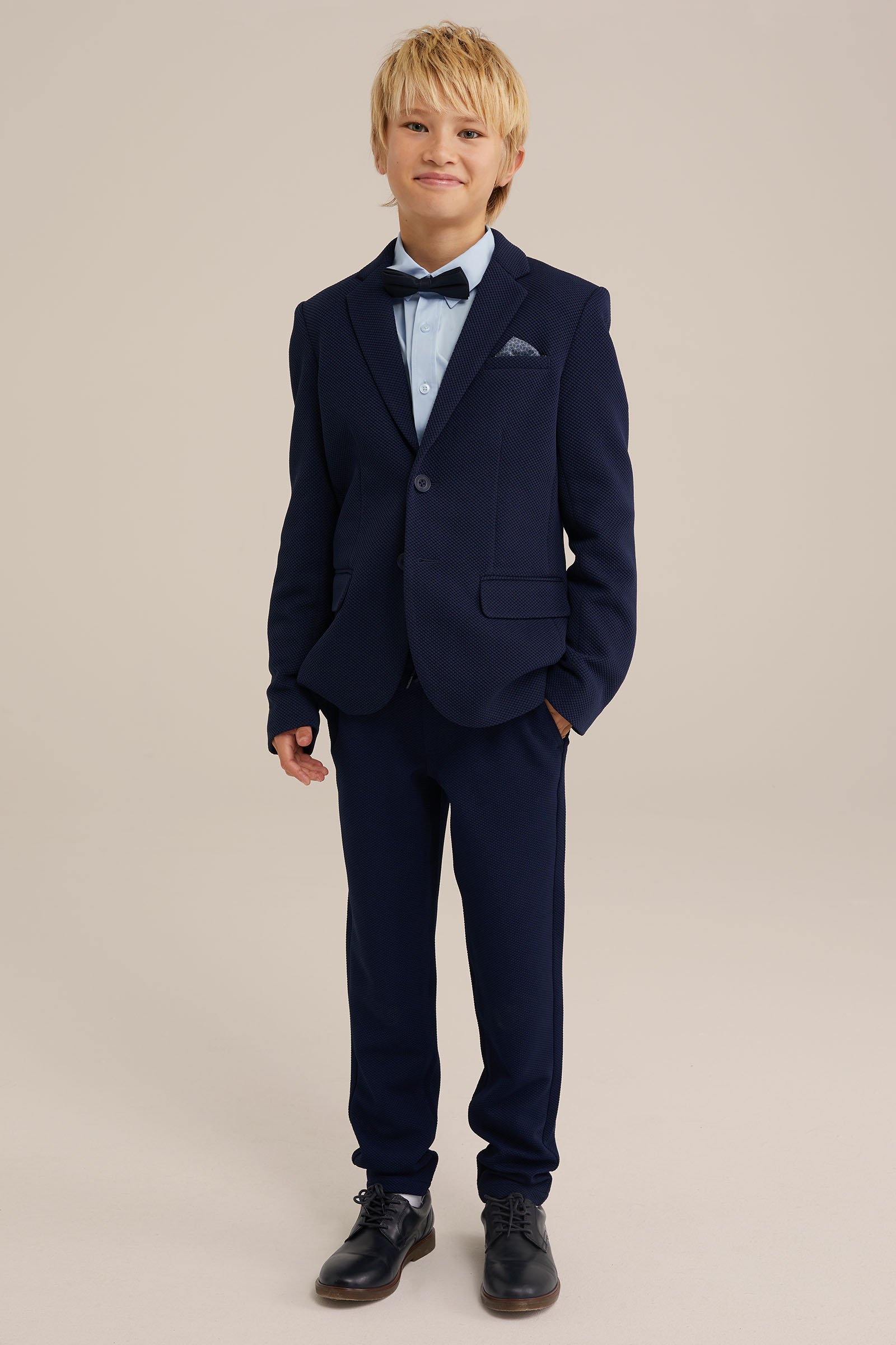 Jongens slim fit blazer met structuur WE Fashion Donkerblauw