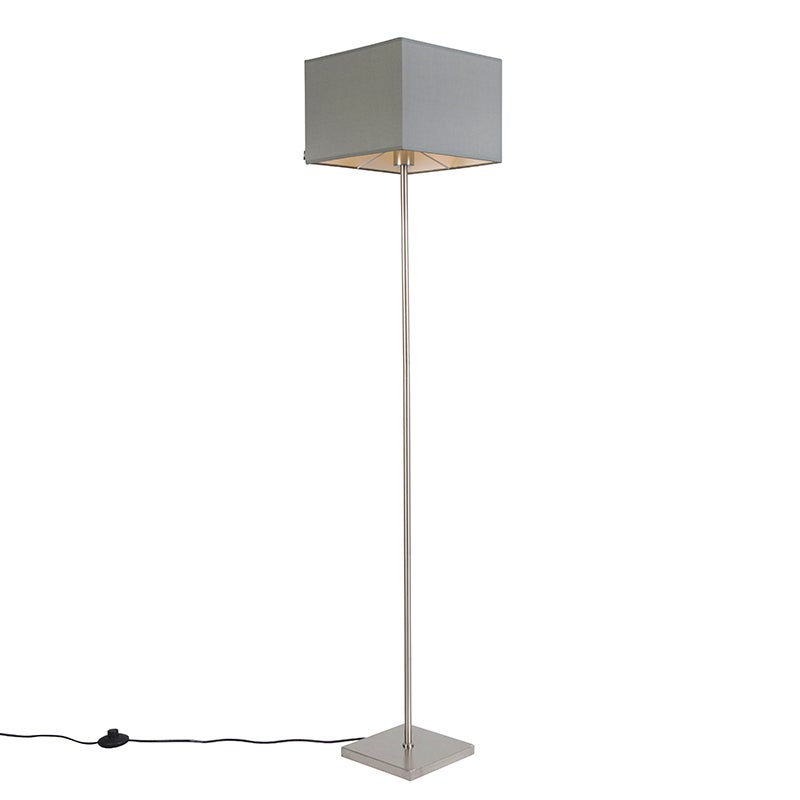QAZQA - Moderne vloerlamp grijs - VT 1 I Woonkamer I Slaapkamer - Staal Vierkant I Langwerpig - LED geschikt E27