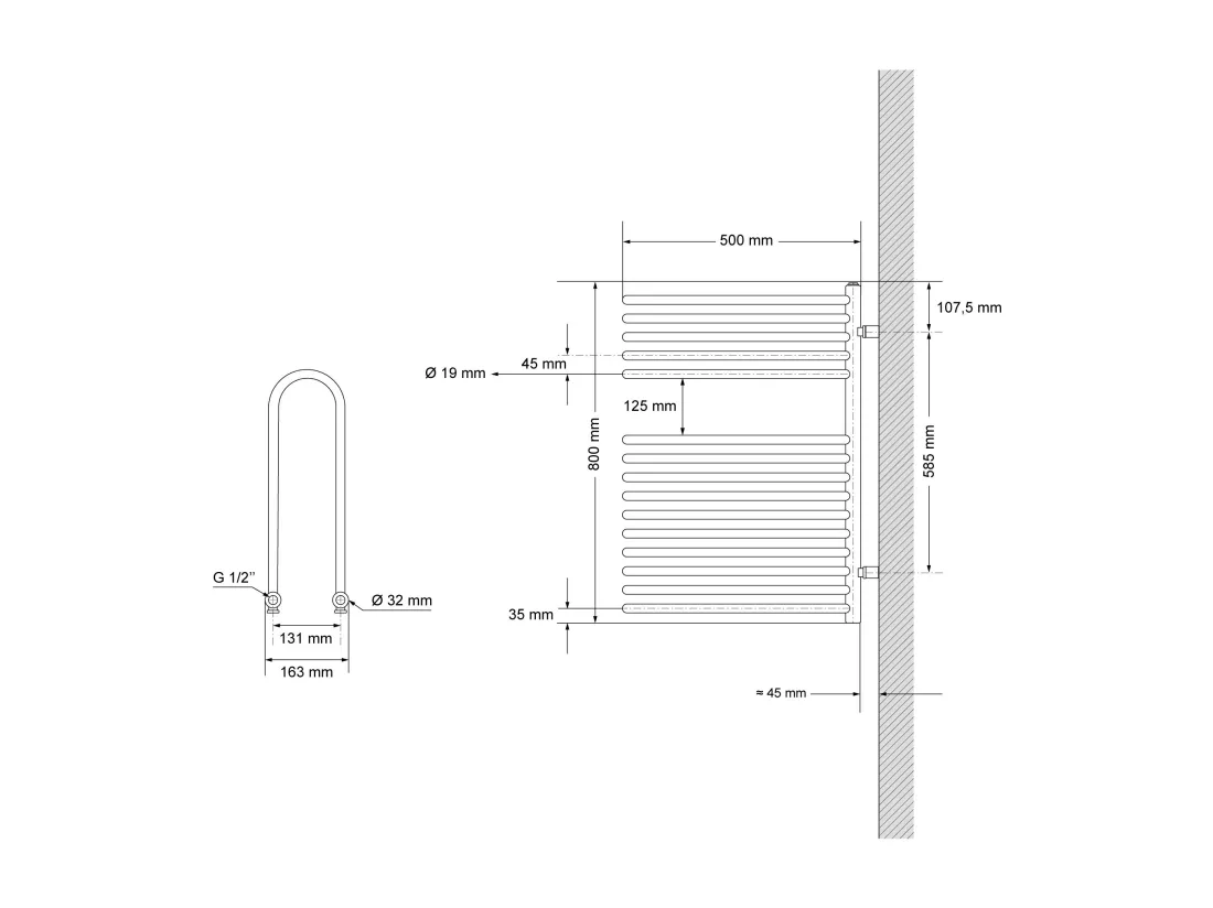 Radiateur mural porte-serviette anthracite 500x800 mm avec thermoplongeur 300 W