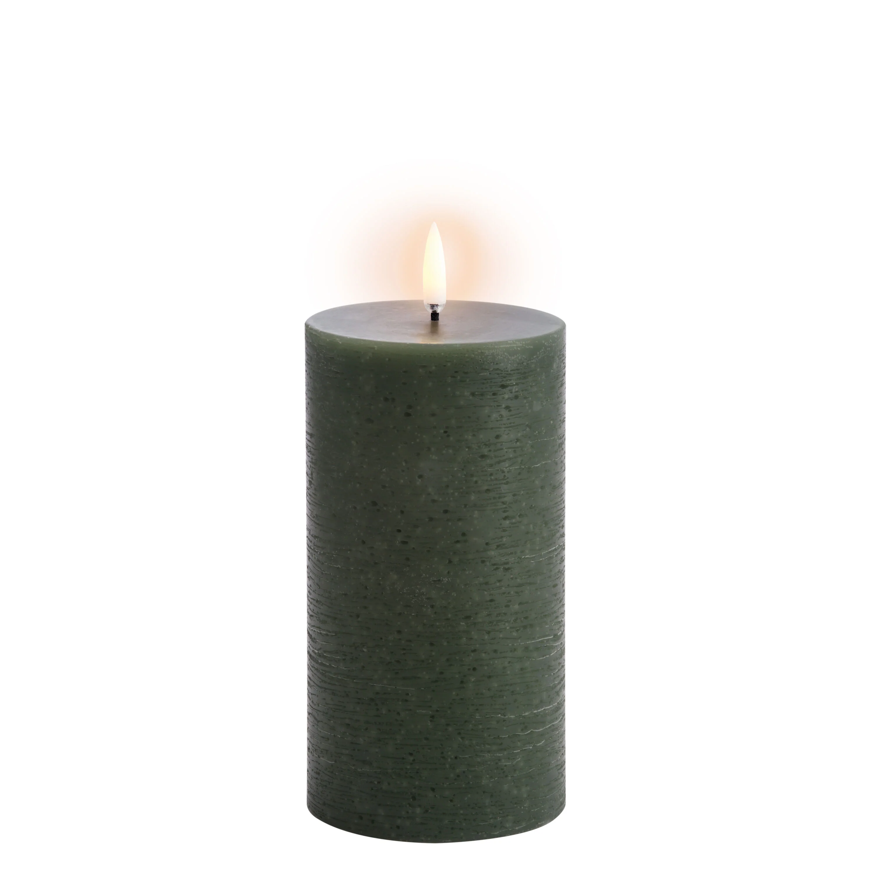 Uyuni  LED Rustic Pillar lys, Olive Green - H15 cm.