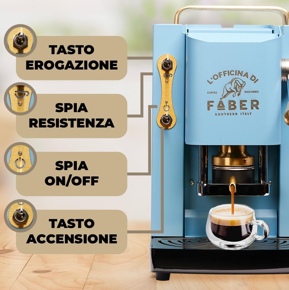 FABER COFFEE MACHINES | Modèle Pro Total Inox Deluxe | Machine à café à dosettes ese 44mm | Pressacialda en laiton réglable | électrovanne de série (laiton)