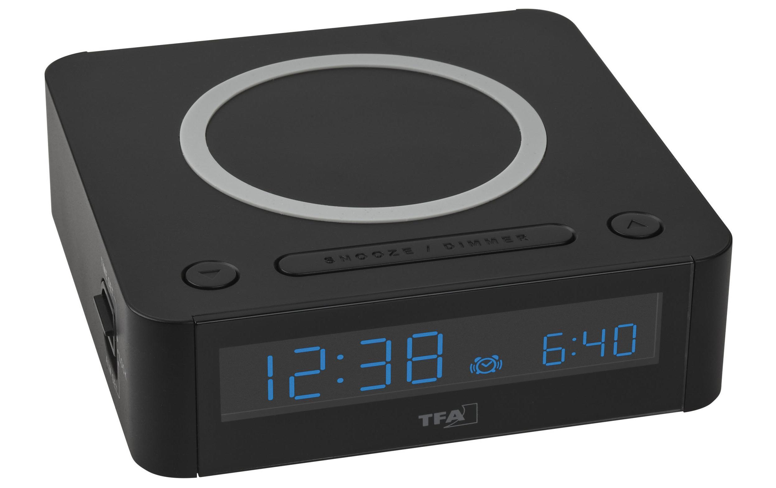 Digitalwecker Easy Charge SchwarzDigitaler Wecker mit kabelloser Ladestation