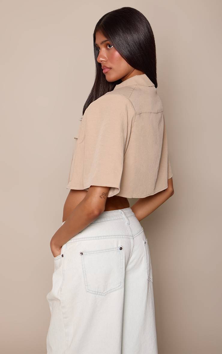 Gris Pierre Chemise Courte Oversize Avec Détail De Poche Tissée