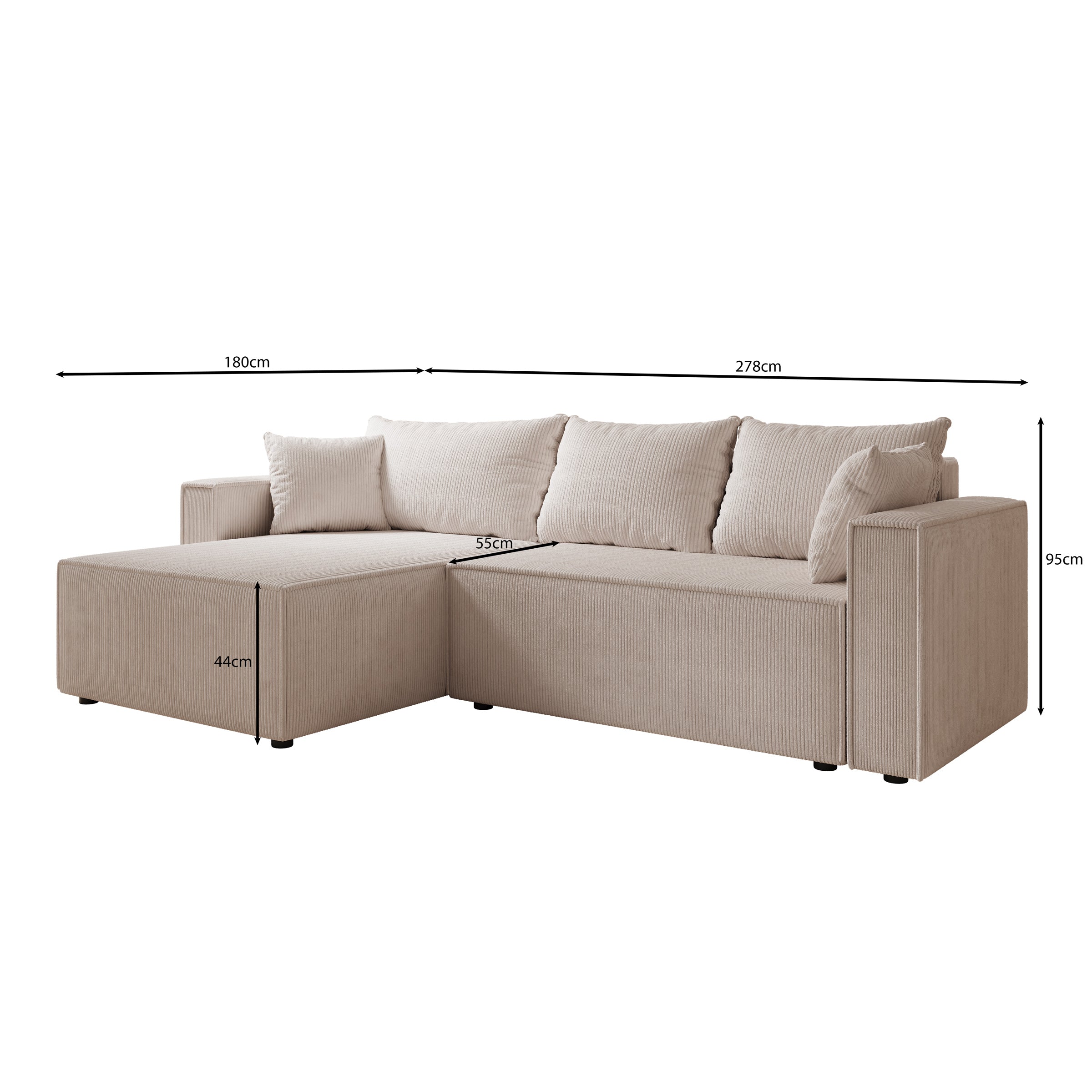 Lawrence - Hoekbank 3-zits met chaise longue - Ribstof bruin - Links