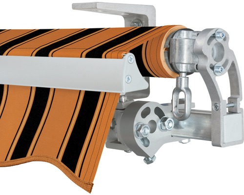 SOLUNA knikarmscherm Concept 3x2, doekdesign 6363, frame zilver E6EV1 geanodiseerd, aandrijving rechts inclusief slinger