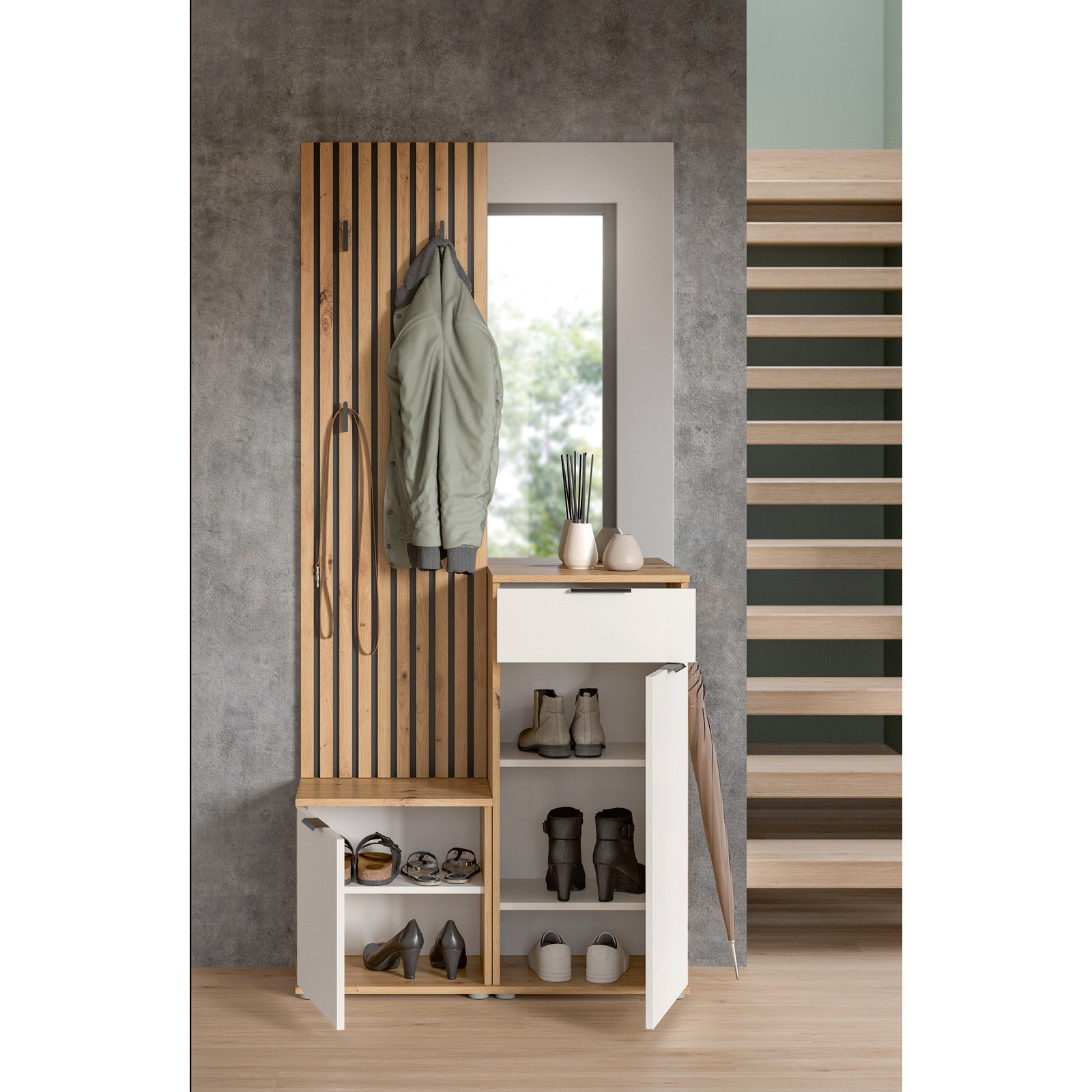 Kompakt-Garderobe Lian Dekor Eiche Artisan 88 x 195 x 35 cm